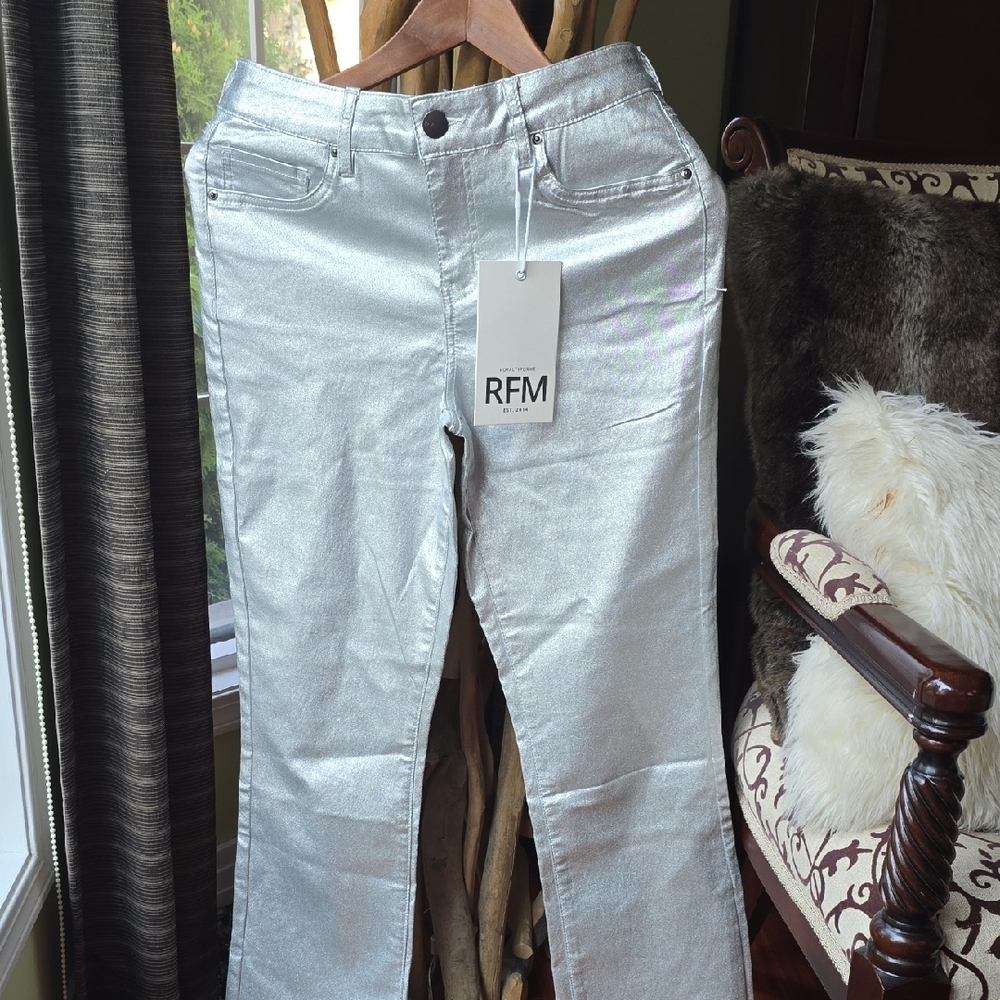 Royal For Me Women's Metallic Silver Boot Cut Jeans- Size Medium, Brand New